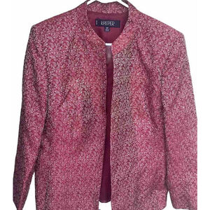 Kasper Red Open Blazer Coat W/Shoulder Pads Womans Size 16P (L) Petite
